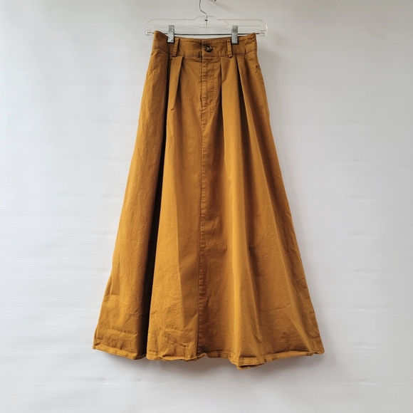Anthropologie A-Line Maxi Skirt Size 0 Pleated Acorn Chestnut Boho Minimalist - Picture 1 of 16